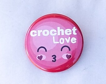 Crochet Love Pin Back Button
