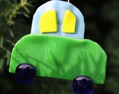 Baby Christmas Decoration, Fused Glass Car, Glass Christmas Ornament.
