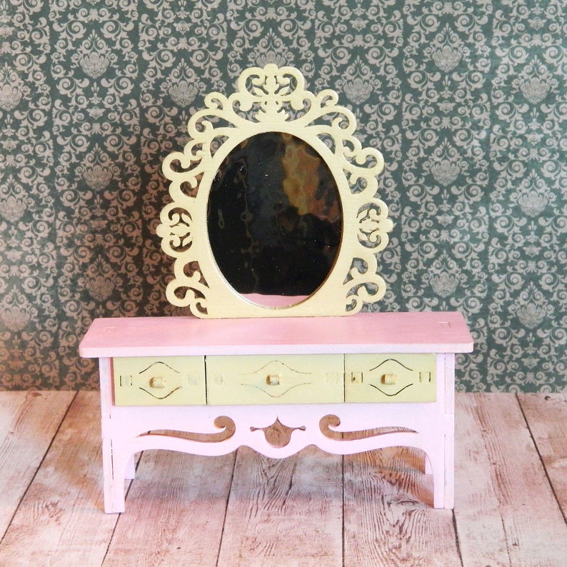 Wood Doll Furniture Barbie Furniture Dressing Table Dolls Pink Etsy