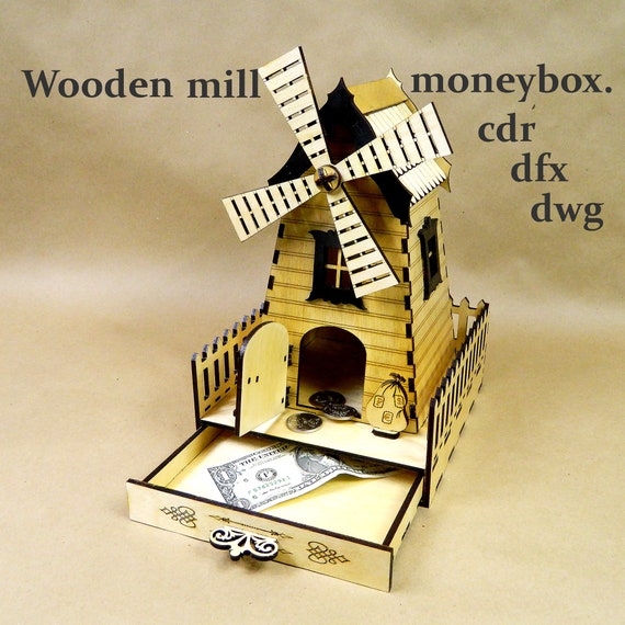 Cdr Dxf Dwg Files In A Dig!   ital Vector Format For 0 16 Inch 4 Mm Plywood For Making Wooden Piggy B!   ank Box For Notes In The Form Of A Mill - 