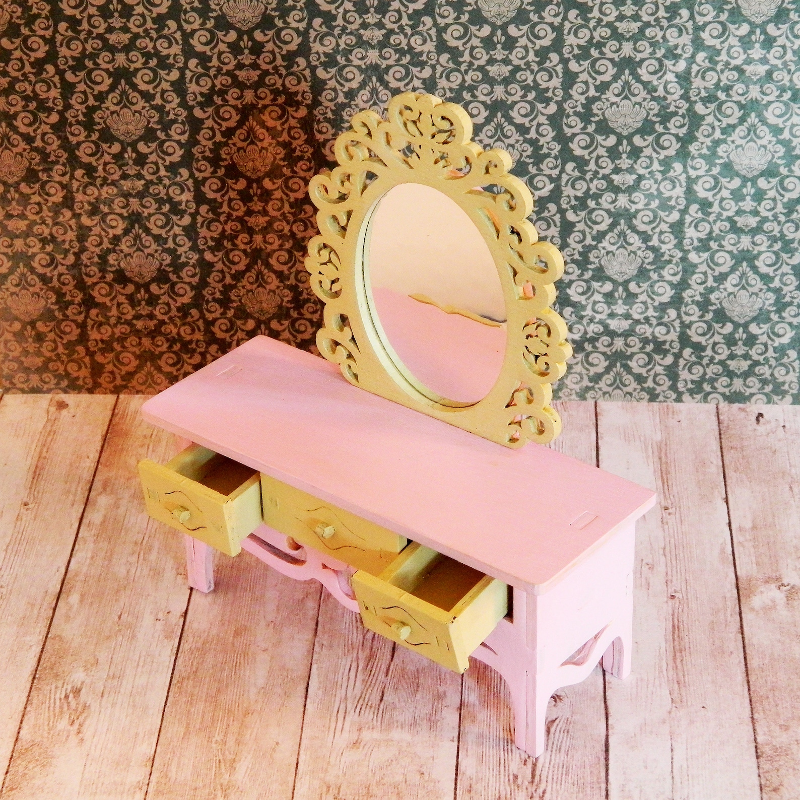 Wood Doll Furniture Barbie Furniture Dressing Table Dolls Pink Etsy