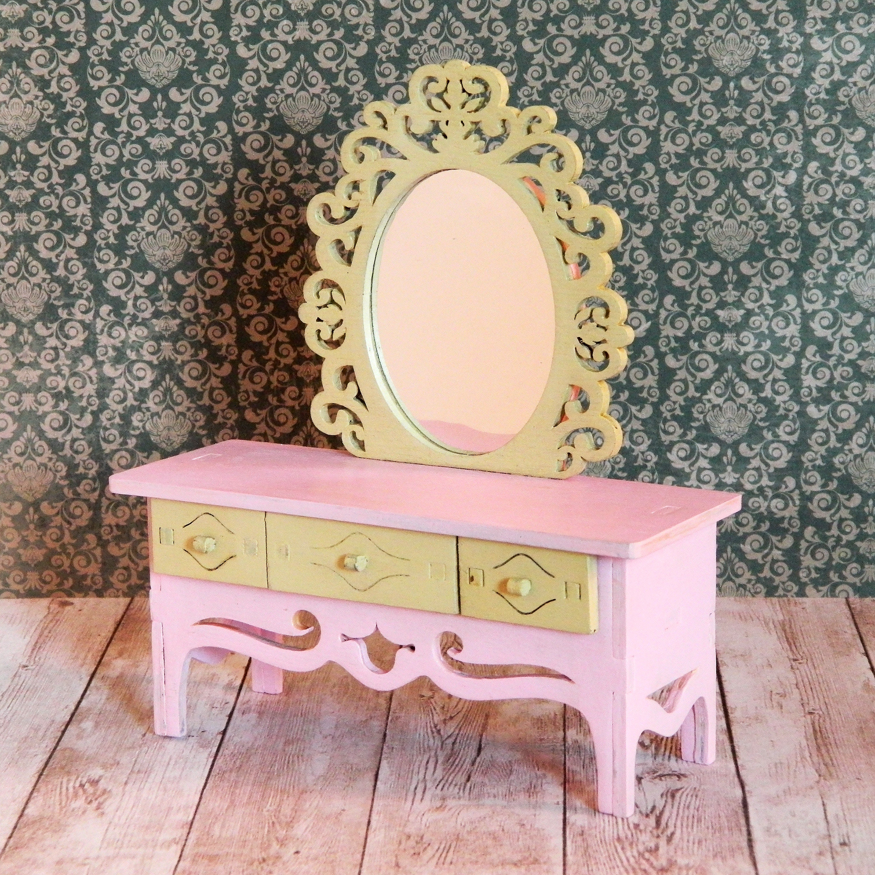 Wood doll furniture Barbie furniture Dressing table dolls Pink Etsy
