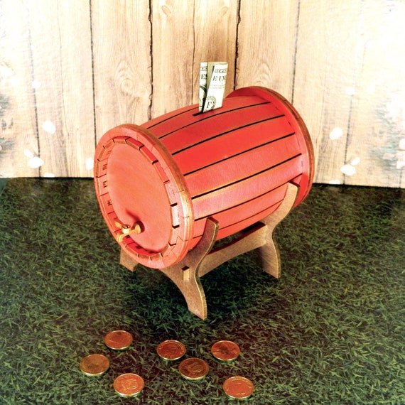 Wooden Piggy Bank For Coins And Money Banknote In The Form Of A Wine Barrel Coin Box Made Of Birch Plywood Laser Cutting Decorative Moneybox - 