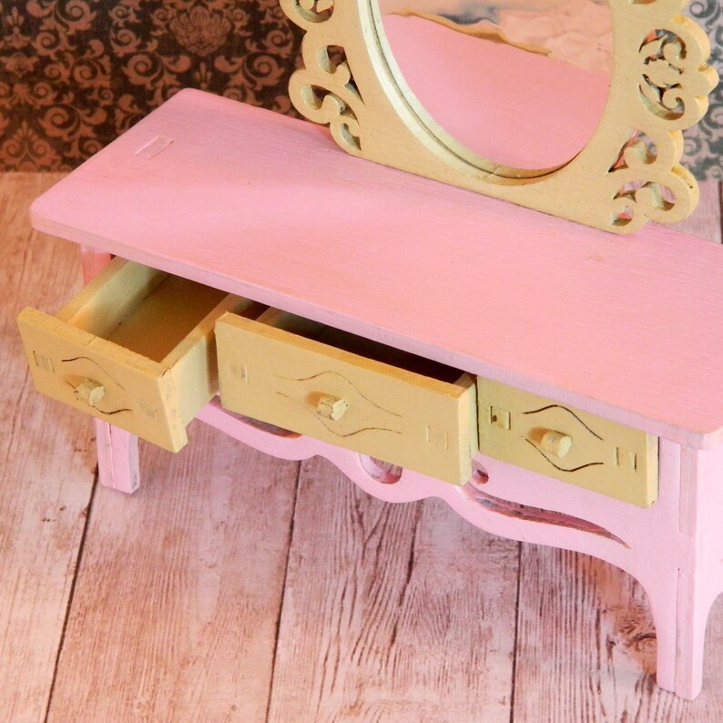 Wood Doll Furniture Barbie Furniture Dressing Table Dolls Pink Etsy