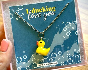 Rubber Ducky Necklace Rubber Duck Necklace in gift box | gift for friend for girlfriend, I ducking love you, funny gift, friendship card