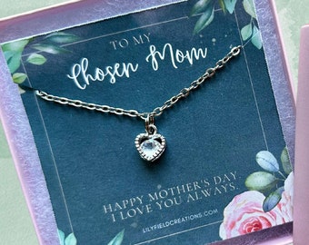 Chosen mom gift, Adoptive mom gift, Mother's Day necklace in gift box | gift for chosen mom, floating heart necklace, dainty heart necklace