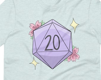 Pastel Kawaii D20 Shirt | TTRPG Nerdy Cute Magical Girl Aesthetic Sakura Girlfriend Gift Birthday Christmas