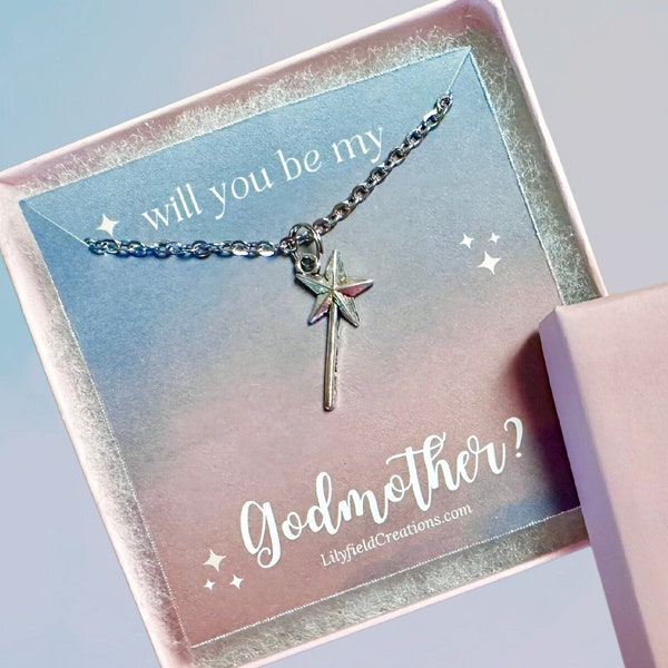 Godmother proposal necklace in gift box | fairy godmother wand necklace, will you be my godmother?, Gift for friend, gift for best friend