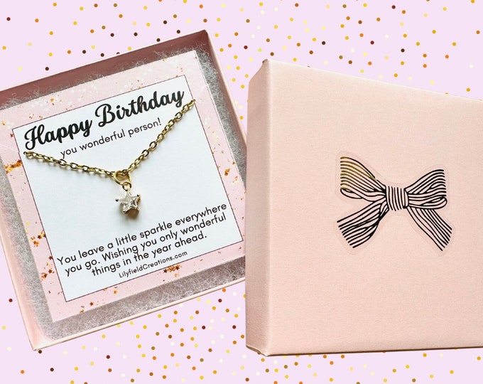 Birthday present for her, tiny star necklace, necklace in gift box | gift for her, birthday gift, sparkle, gold star, dainty star necklace