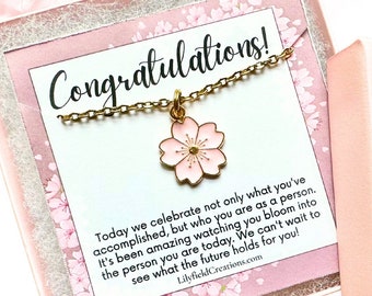 Graduation present necklace in gift box | gift for student, cherry blossom necklace, graduation gift, congratulations gift, sakura blossom