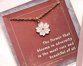 Mulan necklace in gift box | cherry blossom necklace, encouraging gift, sakura necklace, the flower that blooms,