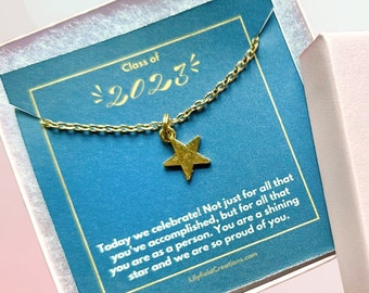 Graduation present necklace in gift box | gift for student, dainty star necklace, graduation gift, congratulations gift, gold star