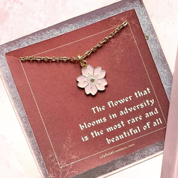 Mulan necklace in gift box | cherry blossom necklace, encouraging gift, sakura necklace, the flower that blooms,