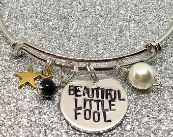 Great Gatsby Inspired Hand-Stamped Bangle Bracelet - "Beautiful Little Fool"