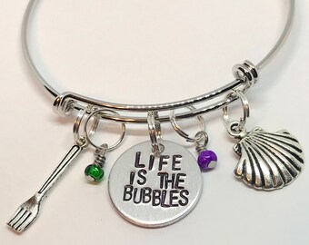 Little Mermaid Inspired Hand-Stamped Bangle - "Life is the bubbles"