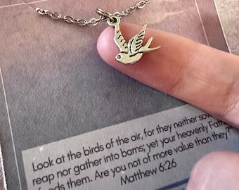 Dainty bird necklace sparrow necklace in gift box | gift for friend, girlfriend | consider the sparrows bible verse christian jewelry