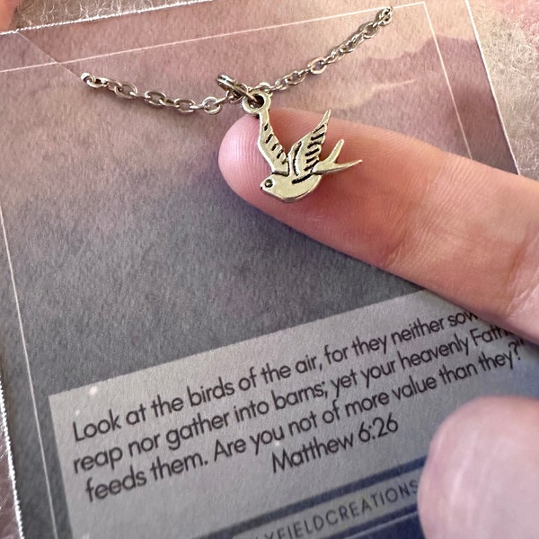 Dainty bird necklace sparrow necklace in gift box | gift for friend, girlfriend | consider the sparrows bible verse christian jewelry