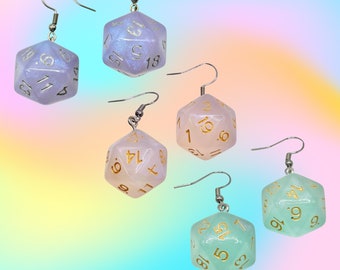 D20 Pastel Pearlescent Nickel-Free Earrings Stainless Steel Novelty DND Dungeons and Dragons Kawaii Aesthetic TTRPG Nerdy Gift Jewelry