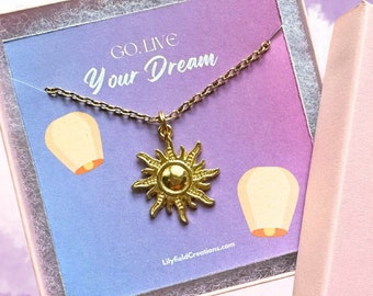 Tangled Rapunzel Sun Necklace in gift box | gift for friend girlfriend gift for wife "Go, live your dream" birthday anniversary gift for her