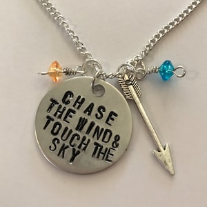 Merida Brave Inspired Hand Stamped Necklace - "Chase The Wind & Touch The Sky"