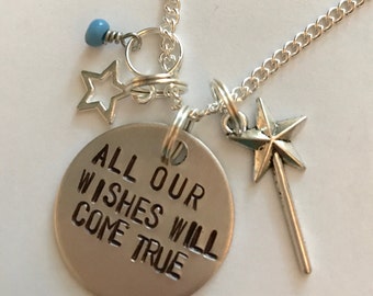 Disney World Fireworks Inspired Hand-Stamped Necklace - "All Our Wishes Will Come True"