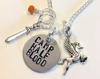 Percy Jackson, Heroes of Olympus, Trials of Apollo Inspired Hand-Stamped Necklace - "Camp Half Blood"