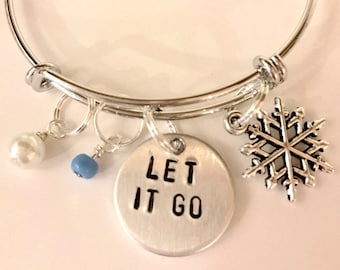 Disney Frozen Inspired Hand-Stamped Bangle Bracelet - "Let It Go"