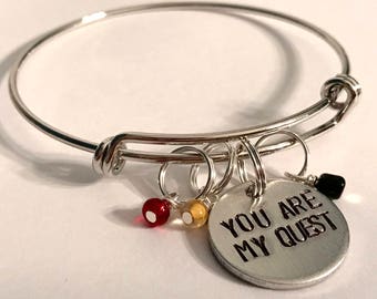 Kubo and the Two Strings inspired hand-stamped bangle: "You Are My Quest"