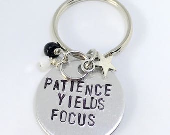 Voltron Legendary Defender Keith Shiro Inspired Hand-Stamped Keychain - "Patience Yields Focus"