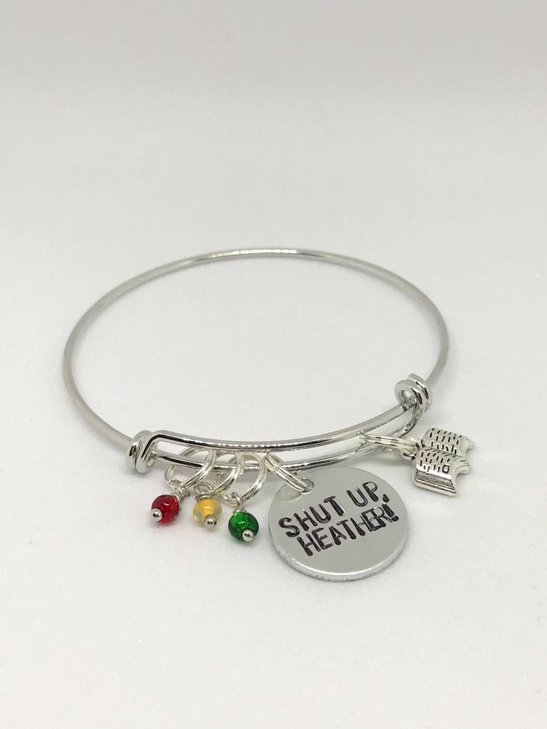 Heathers Musical Inspired Hand-Stamped Bangle Bracelet Shut Up, Heather image 2