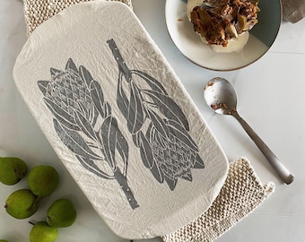 Dish and Casserole Cover Rectangle Protea Print | cloth cover for a casserole dish