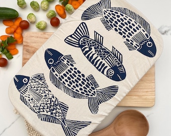 Dish and Casserole Cover Rectangle Fish Print | breathable cover for a casserole dish