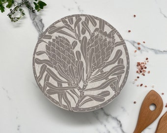 Dish and Bowl Cover Medium Protea Print | single bowl cover for medium salads and leftovers