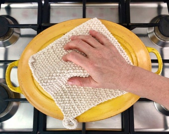 Natural Handmade Knitted Potholder | old school knitted kitchen hot pad