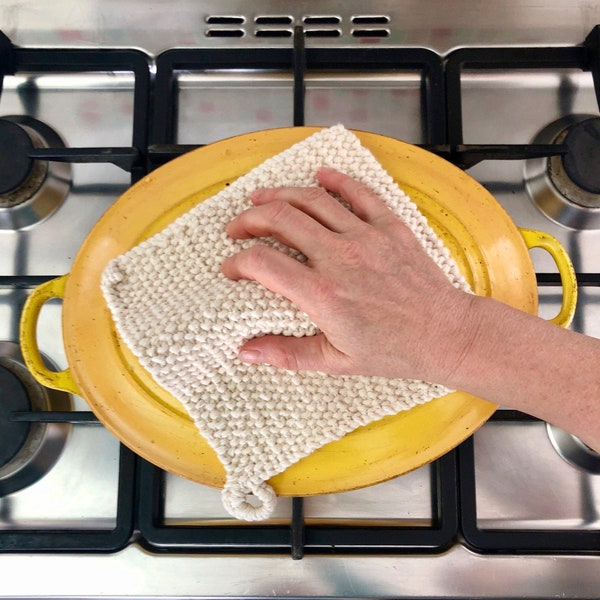 Natural Handmade Knitted Potholder | old school knitted kitchen hot pad