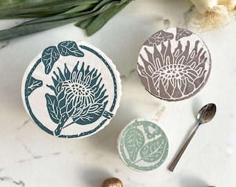 Organic Cotton Variety Dish Covers, Blue-Green Prints, Set of 3