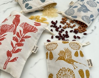 Set of 2 Reusable Cotton Zip Bags – Eco Snack, Food Storage, Plastic-Free Kitchen, Travel
