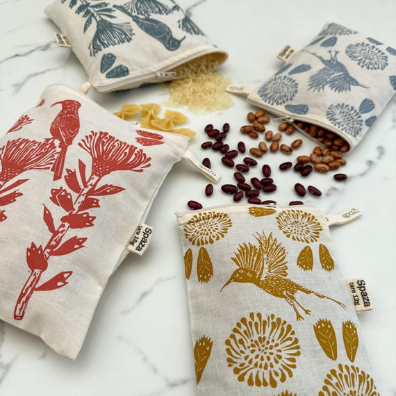 Set of 2 Reusable Cotton Zip Bags – Eco Snack, Food Storage, Plastic-Free Kitchen, Travel