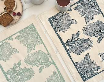 Tea Towel Cotton Protea blue and green  16 in x 22 in