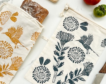 Bread Bag reusable 100% organic cotton 9.5 inch x 16 inch with drawstring