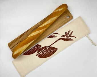 Baguette Bag Strelitzia | bread storage for crispy bread, large bread bag, bakers gift.