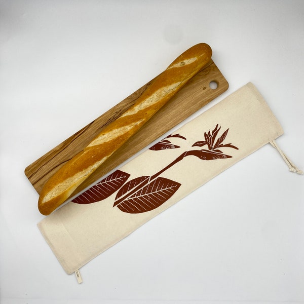 Baguette Bag Strelitzia | bread storage for crispy bread, large bread bag, bakers gift.