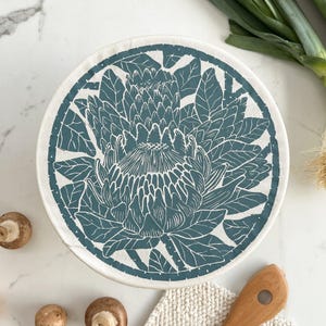 Dish and Bowl Cover Large Protea Print | salad bowl cover plastic free 100% cotton