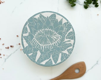 Dish and Bowl Cover Small blue protea for leftover, side dish or eco-friendly gift