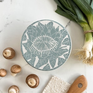 Dish and Bowl Cover Small blue protea for leftover, side dish or eco-friendly gift