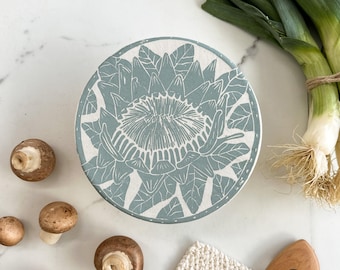 Dish and Bowl Cover Small blue protea for leftover, side dish or eco-friendly gift