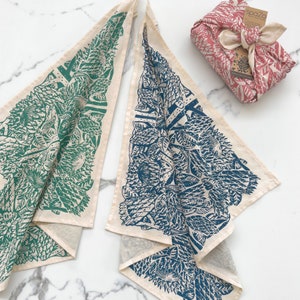 Furoshiki Set of 3 Protea Print cloth fabric gift wrap image 1