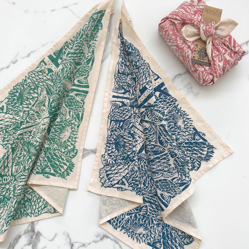 Furoshiki Set of 3 Protea Print cloth fabric gift wrap image 1