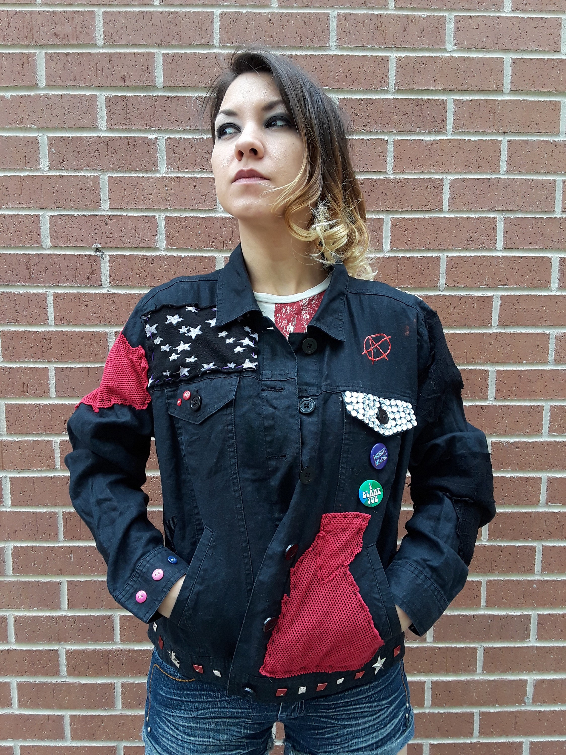 Studded Punk Rock Jean Jacket Sz. SM - Etsy
