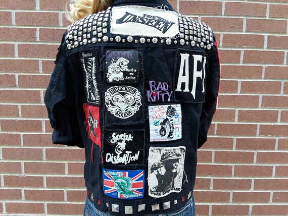 Studded Punk Rock Jean Jacket Sz. SM - Etsy